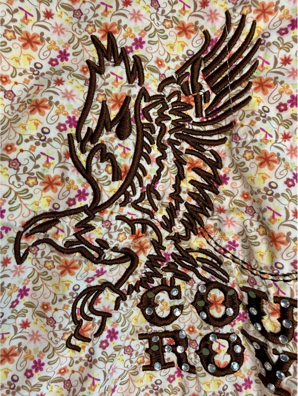 Country Royalty Y2K Floral Rose Embroidered Rhinestone Western Pearl Snap M - Picture 7 of 10